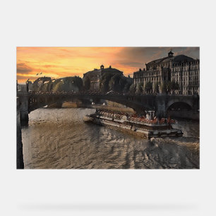 Paris River Wall Art Cityscape Sunset Scene Acrylic Sign