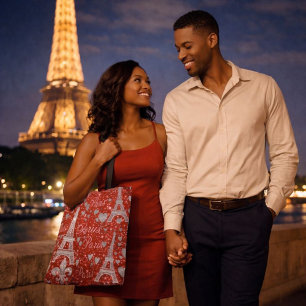 Paris Romance Eiffel Tower & Hearts Tote Bag