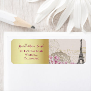 Paris romantique Tour Eiffel Fleurs roses Or