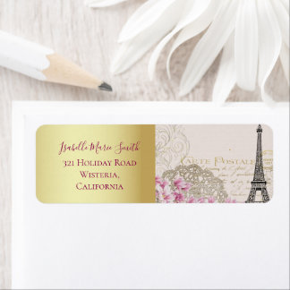 Paris romantique Tour Eiffel Fleurs roses Or