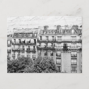 Paris Rooftops in Black and White Postcard