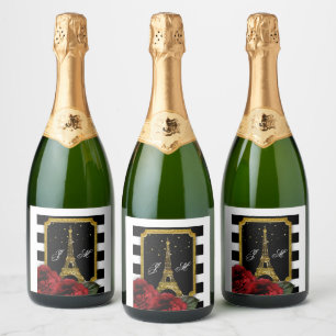 Paris Rose Eiffel Tower White Stripe Sparkling Wine Label