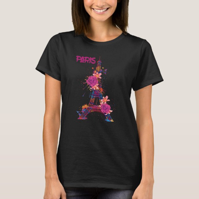 Paris Roses Eiffel Tower Souvenir France French Lo T-Shirt (Front)