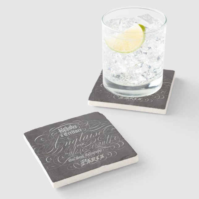 Paris rustic country chalkboard French Scripts Stone Coaster (Side)