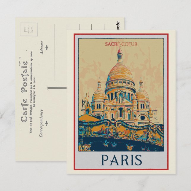 Paris Sacré Coeur illustration France Postcard (Front/Back)