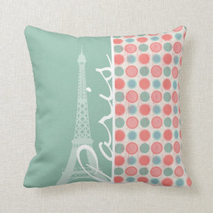 Paris; Salmon, Coral Pink, & Seafoam Throw Pillow