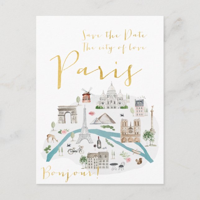 Paris Save the Date Announcement Postcard (Front)