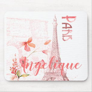 Paris Scene and Pink Flowers Custom Mouse Pad