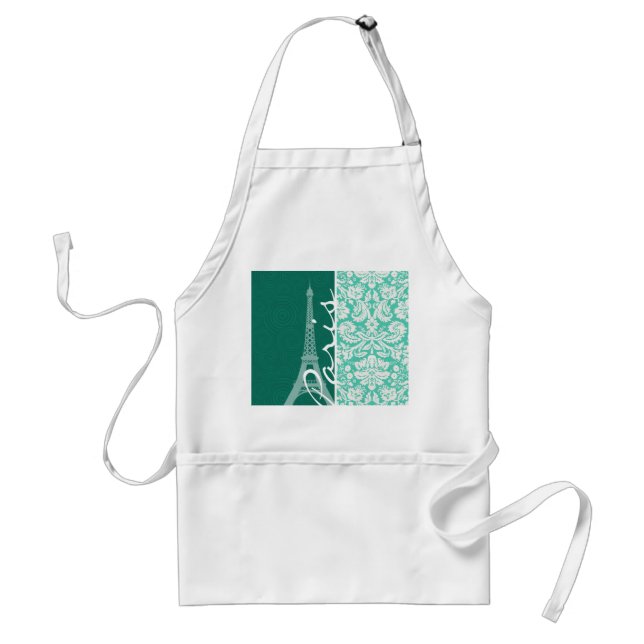 Paris; Seafoam Green Damask Standard Apron (Front)