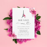 Paris She Said Oui Eiffel Tower Bridal Shower Invitation<br><div class="desc">Surprise your loved ones with this cute invitation,  featuring bright pink floral,  eiffel tower and editable details. Easily customize it by clicking on the "personalize" option.</div>