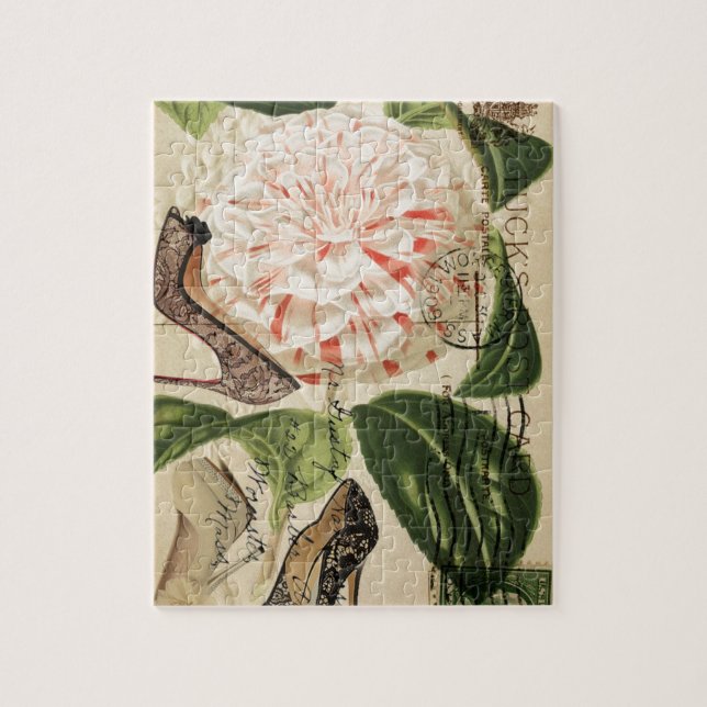 paris shoes floral french botanical art jigsaw puzzle (Vertical)
