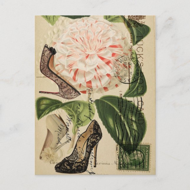 paris shoes floral french botanical art postcard (Front)