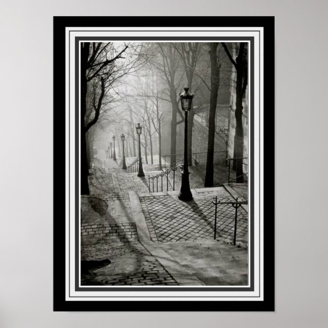 Paris Sidewalk 1936 B&W Photograph Poster (Front)