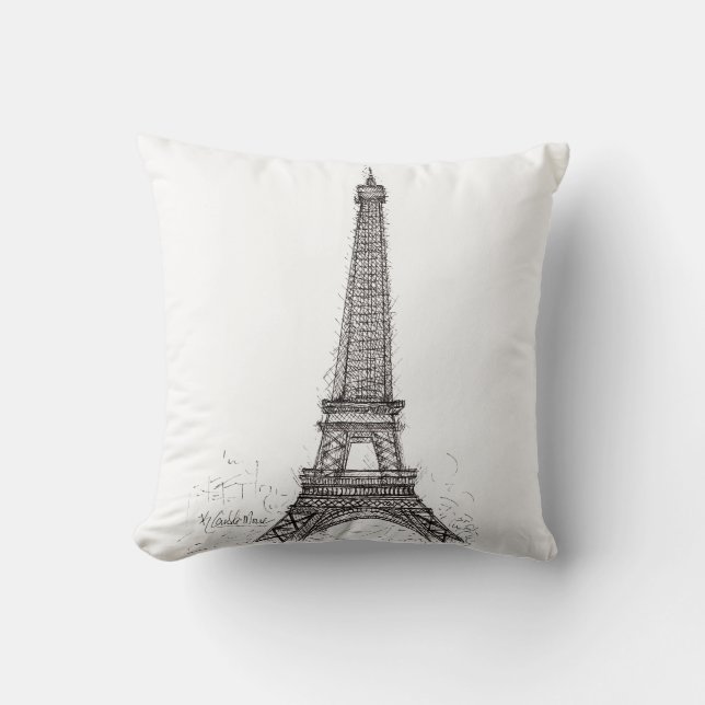 Paris Sketch Throw Pillow (Front)