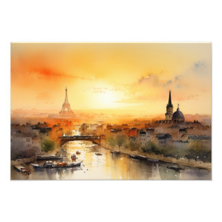 Paris skyline at sunset photo print