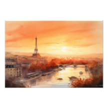 Paris skyline at sunset