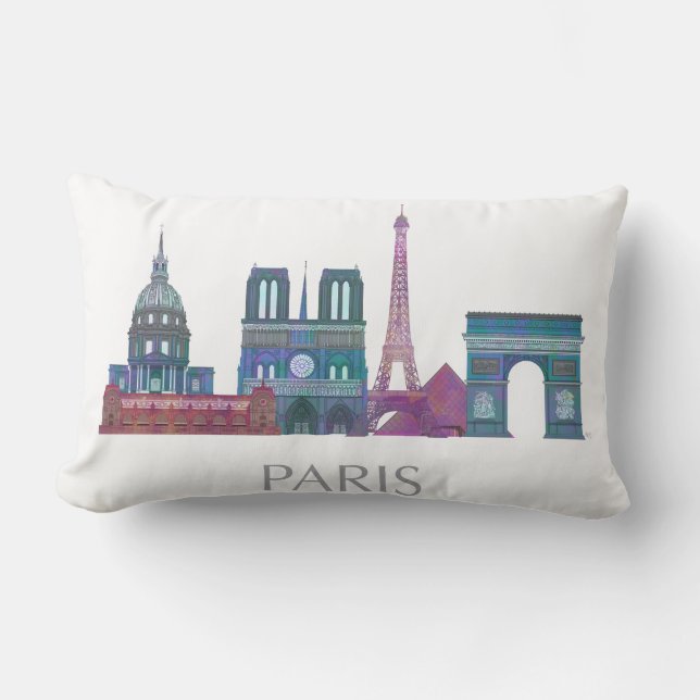 Paris Skyline Coloured Buildings Lumbar Pillow (Front)