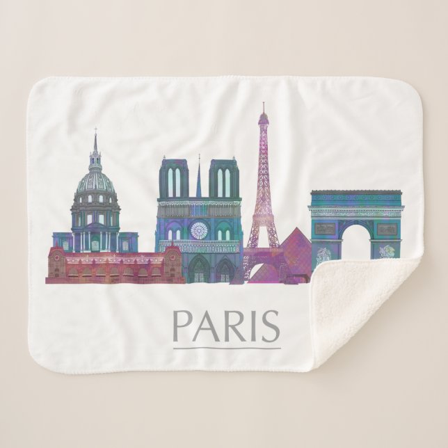 Paris Skyline Coloured Buildings Sherpa Blanket (Front (Horizontal))