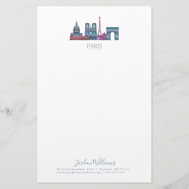 Paris Skyline Coloured Buildings Stationery (Front)