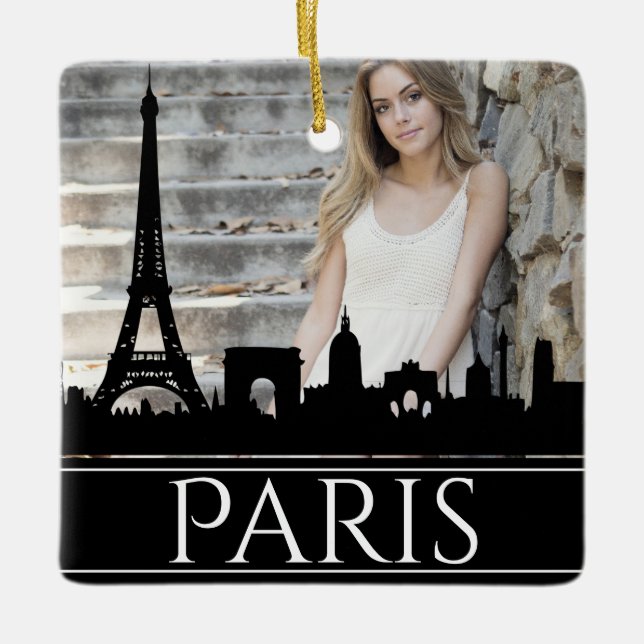 Paris Skyline Eiffel Tower Photo Christmas Ceramic Ornament (Front)