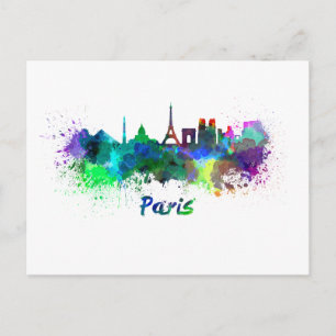 Paris skyline in watercolor postcard