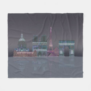 Paris Skyline Night Reflections Fleece Blanket