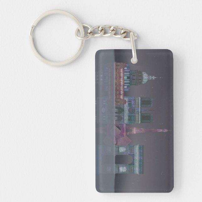Paris Skyline Night Reflections Keychain (Front)