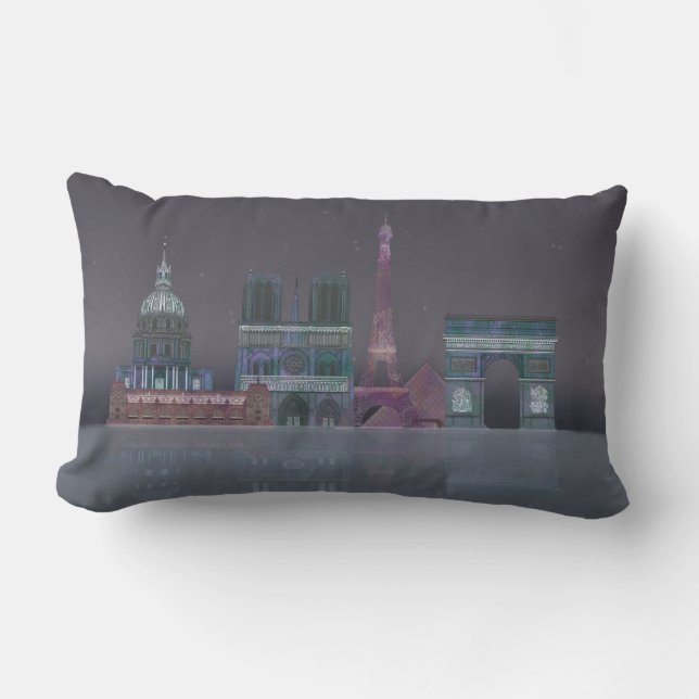 Paris Skyline Night Reflections Lumbar Pillow (Front)