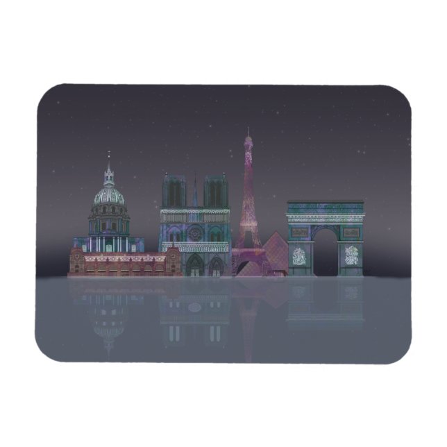 Paris Skyline Night Reflections Magnet (Horizontal)