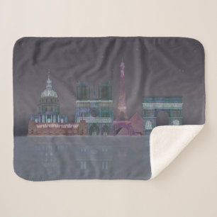 Paris Skyline Night Reflections Sherpa Blanket
