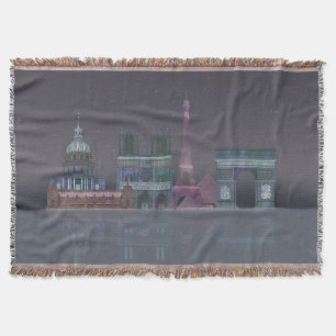 Paris Skyline Night Reflections Throw Blanket