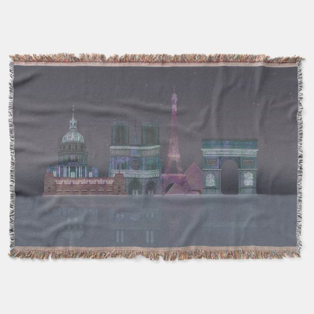Paris Skyline Night Reflections Throw Blanket (Front)