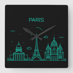 Paris skyline square wall clock