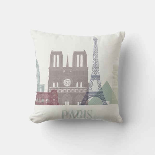 Paris Skyline Throw Pillow (Front)
