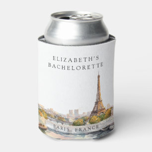 Paris Skyline Watercolor Bachelorette Weekend Can Cooler