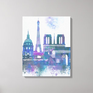 Paris Skyline - Watercolor Blue Canvas Print
