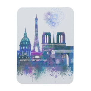 Paris Skyline - Watercolor Blue Magnet