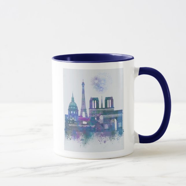 Paris Skyline - Watercolor Blue Mug (Right)
