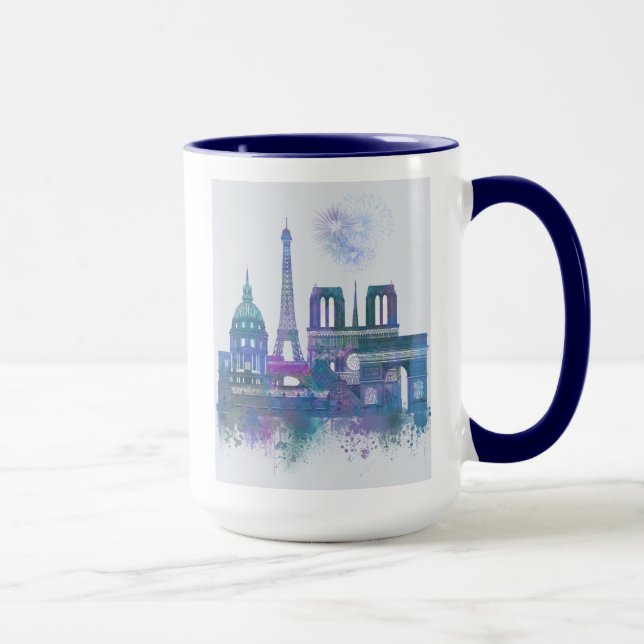 Paris Skyline - Watercolor Blue Mug (Right)