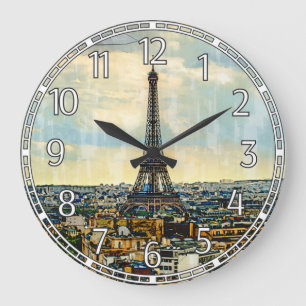 Paris skyline with the Eiffel Tower Large Clock