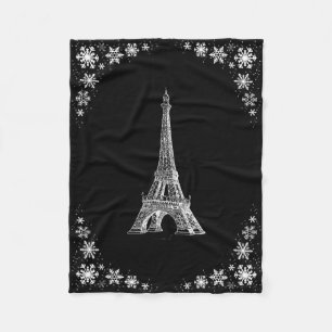 Paris Snow Black and White Fleece Blanket
