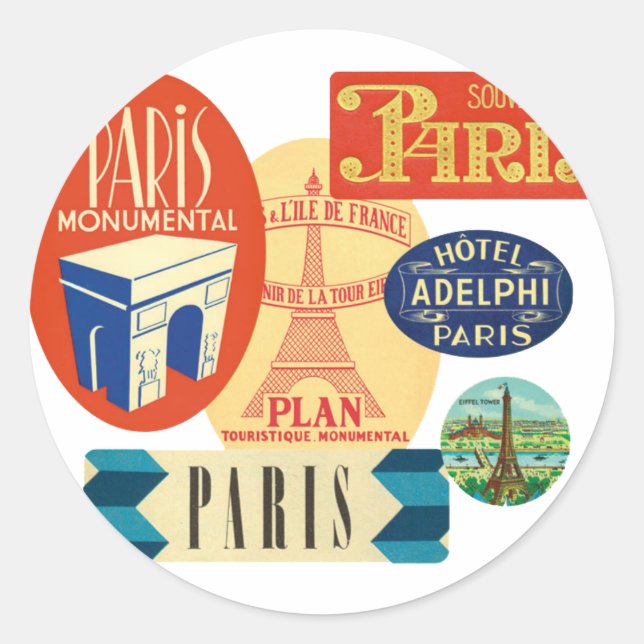 Paris stamp classic round sticker (Front)