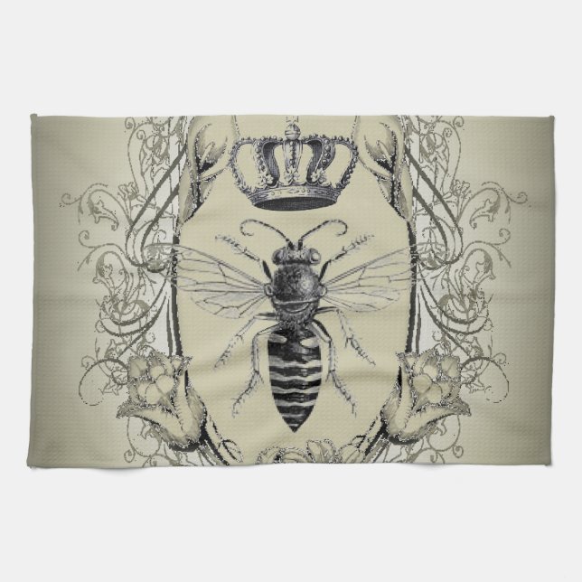 paris steampunk beekeeper french bee queen crown kitchen towel (Horizontal)