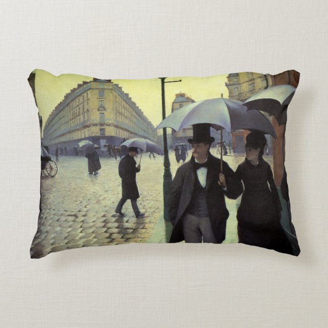 Paris Street Rainy Day by Gustave Caillebotte Accent Pillow (Front)