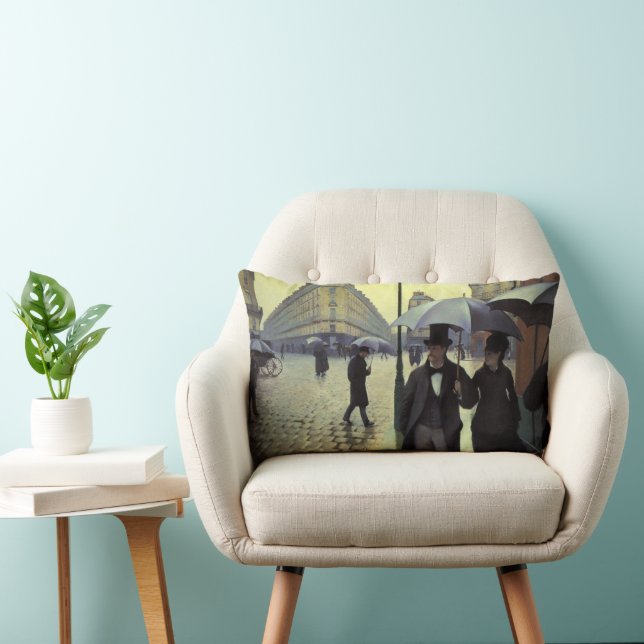 Paris Street Rainy Day by Gustave Caillebotte Lumbar Pillow (Chair)