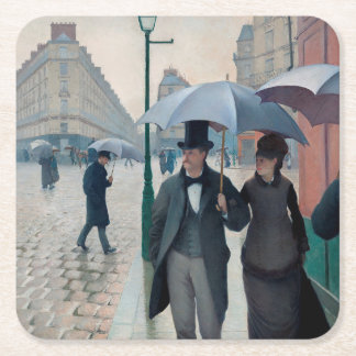 Paris Street Rainy Day by Gustave Caillebotte Square Paper Coaster