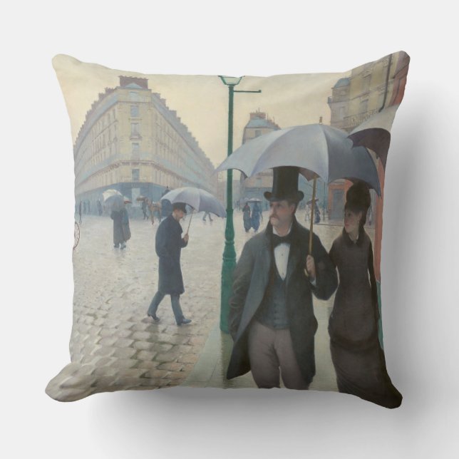 Paris Street Rainy Day Throw Pillow (Front)