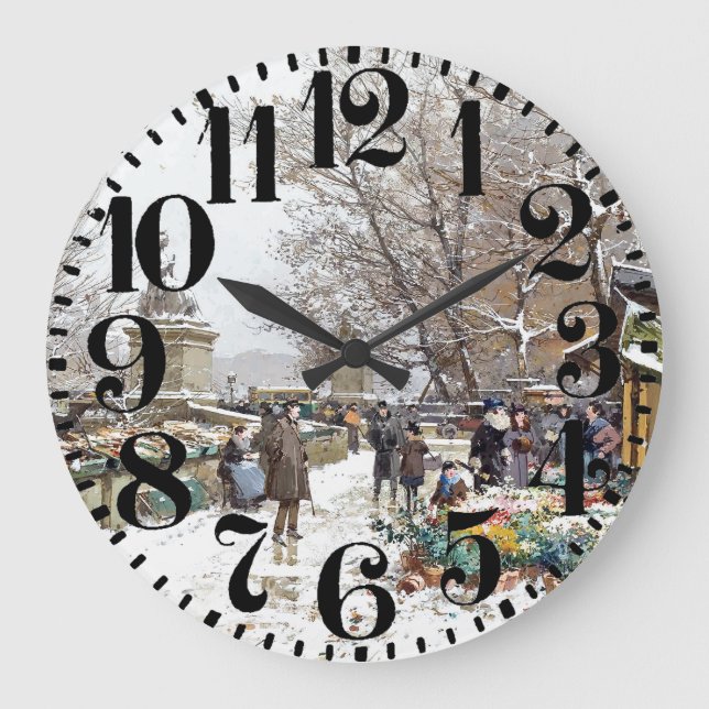 Paris Street Scene Art Big Number Wall Clock (Front)