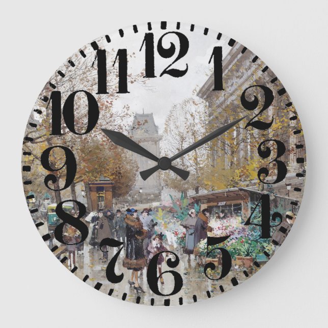 Paris Street Scène Art Grand Nombre Horloge Mur (Recto)