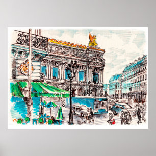 Paris street view of the theatre Wicked cafe pede Poster